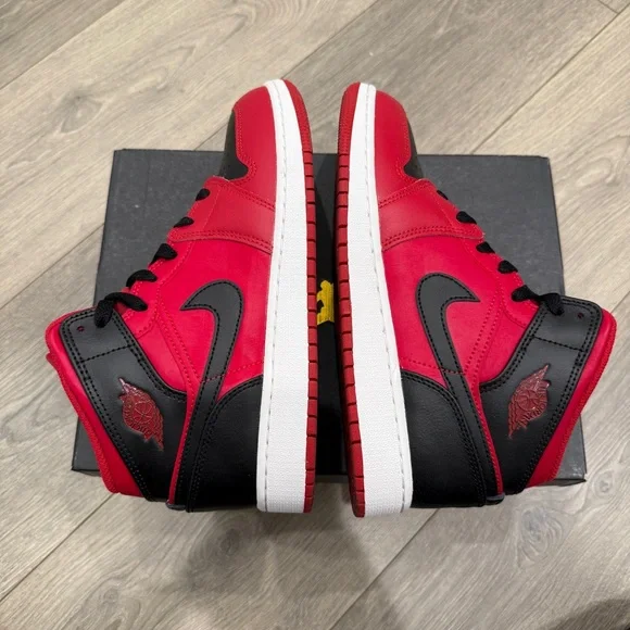 Air Jordan 1 Mid Black and Gym Red - Picture 6 of 13